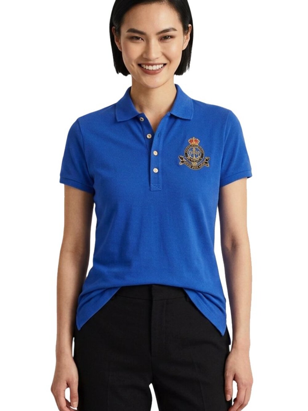 RALPH Lauren 100% Cotton Polo Shirt Top Royal Crest Women Y2K NOS
